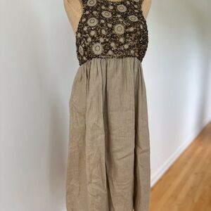 Blue and Black Sleeveless Halter Midi Sundress